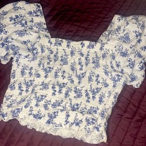 Blue and white crop top